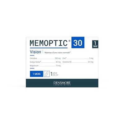 Densmore - MEMOPTIC Complément Alimentaire Mémoire et Vision à base de Citicoline (traitement Glaucome) - Ginkgo biloba Magnésium Vitamine B5 Zinc - 30 comprimés - Cure de 1 mois - Fabriqué en France