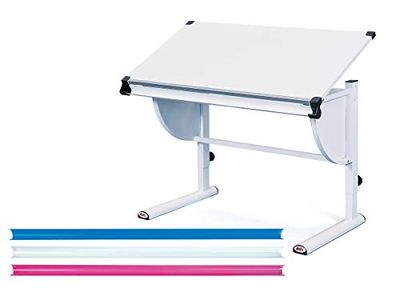 Inter Link - Réglable en Hauteur - Bureau Enfant - Bureau élève - Bureau Adolescent - Bureau avec Tablette basculante - Blanc - 3 détails de Couleur - Milo