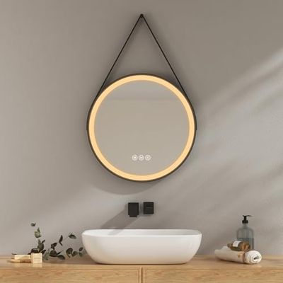 EMKE Ronde wandspiegel met verlichting, 50 cm, dimbaar, anti-condens, geheugenfunctie, touch-functie, automatische uitschakeling na 3 uur, energiebesparend, rond