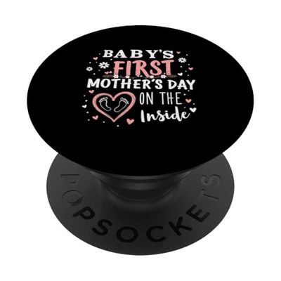 Primer Día de la Madre del Bebé En El Interior Mamá Embarazada Mamá PopSockets PopGrip Adhesivo