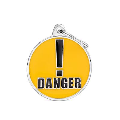 My Family Medaglietta per Cane Personalizzata Made in Italy, Cerchio Grande Danger, Targhetta Cane con Incisione Gratis, Smaltata a Mano in Metallo, Collezione Charms