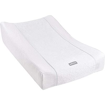 Béaba Overtrek voor aankleedkussen, 100% katoen, wafelpiqué, pluizig spons, absorberend, optimaal comfort, stof met Ökotex-certificering, wit
