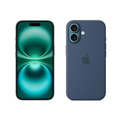 Apple iPhone 16 (256 GB) - Blauwgroen + Siliconenhoesje met MagSafe - Denim