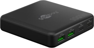 goobay USB-C oplader met 100 W vermogen, Power Delivery 2 & GaN 4-poorts voeding, tafellader, slank ontwerp, USB-C voeding, zwart, 70764