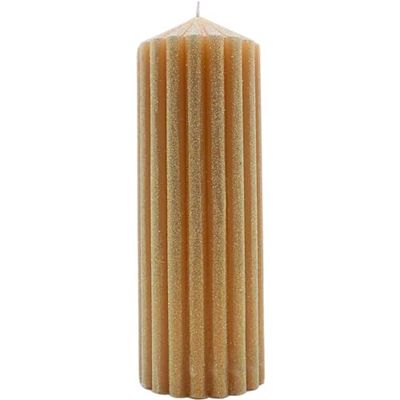 Dekohelden24 Hoogwaardige XL tafelkaars stompkaars tafelkaars huishoudelijke kaars blokkaars met glitter in feestelijk beige, grootte: B/H ca. 7 x 20 cm.