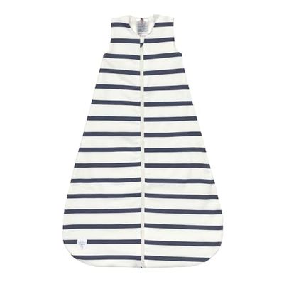 LÄSSIG Babyslaapzak zonder mouwen, biologisch katoen, GOTS-gecertificeerd, 1,0 TOG/Sleeping Bag Striped milky/navy, maat 50/56