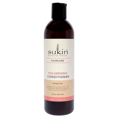 Sukin Volumising Conditioner 500ml - for fine & limp hair, gives the hair volume - with Rice Protein, Pineapple, Mango, Papaya & Vitamin E; cruelty free & vegan friendly.