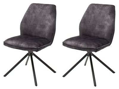 Robas Lund Matrumsstolar set om 2, 180° roterbar med utjämning antracit, tål upp till 120 kg, stol med tygöverdrag vintage velour, look