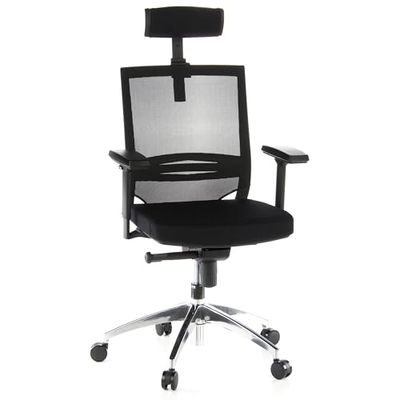 hjh OFFICE 657240 cadeira de escritório porto MAX tecido preto, cadeira giatória, suporte cabeça ajustável em altura, encosto em malha respirável