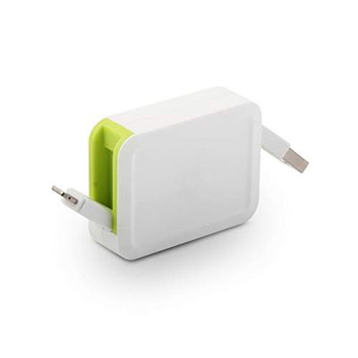 Muvit Lightning MFI - Cable USB retráctil (2.4 A, 0.8 m), Color Blanco y Verde