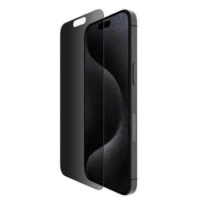 Belkin ScreenForce TemperedGlass antimicrobiële Privacy-screenprotector voor iPhone 15 Pro Max - dun, kraswerend - met Easy Align-bevestigingsframe voor makkelijk luchtbelvrij aanbrengen