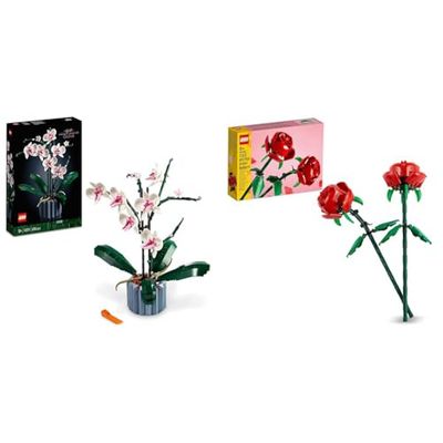 LEGO Icons Orchidea, Set Collezione Botanica Piante Artificiali & Creator Rose Set di Fiori Finti Compatibile con Bouquet di Fiori Artificiali
