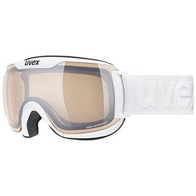 Uvex Downhill 2000 S V - Masque de Ski pour Hommes et Femmes - à Teinte Variable et Effet Miroir - Anti-Buée - White/Silver-Clear - One Size