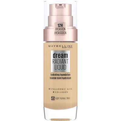 Maybelline Foundation, Dream Radiant Liquid Hydrating Foundation with Hyaluronic Acid and Collagen - Lightweight, Medium Coverage Up to 12 Hour Hydration - 45 Light Honey