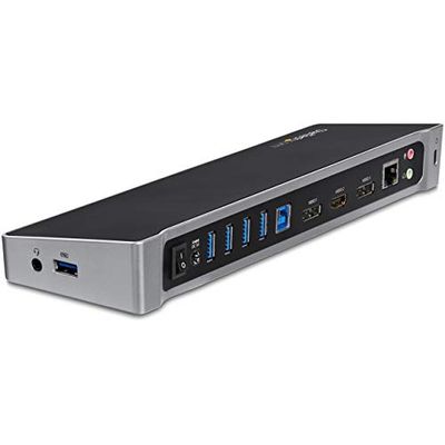 StarTech.com Docking Station USB 3.0 2x DisplayPort y HDMI 4K para 3 Monitores - Hub 5x USB-A (1x Fast Charge) - Audio de 3.5mm - Red GbE - Replicador de Puertos USB-A - Mac y Windows (USB3DOCKH2DP)