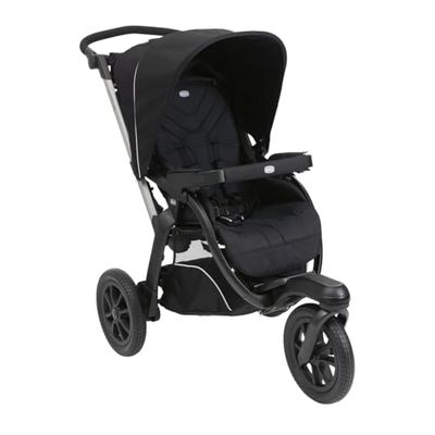 Chicco Activ3 Wózek dziecięcy z 3 kołami, łatwy w prowadzeniu na wszystkich nawierzchniach, szerokie siedzisko, regulowane oparcie, praktyczne składanie, regulowane amortyzatory, 0 miesięcy+, Ebony