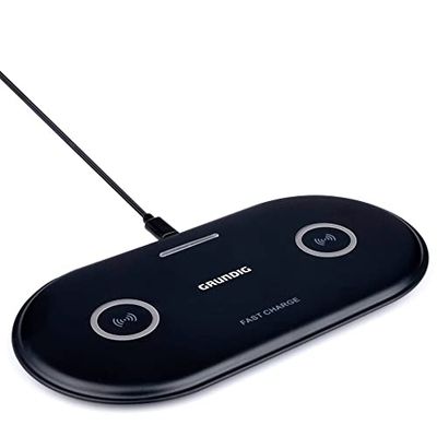 Grundig Qi-laadstation - draadloze oplader voor 2 apparaten - 2 x 10W - inclusief USB-oplaadkabel - geschikt voor Apple- en Android-apparaten - zwart