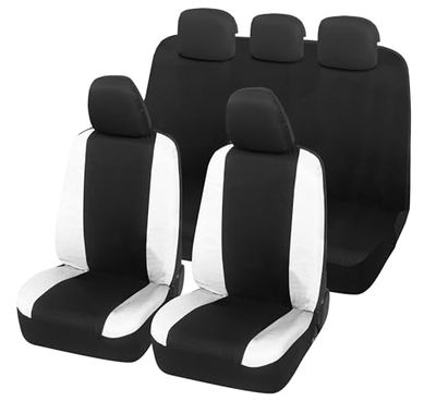 Auto Accessori Lupex Housses de siège Auto compatibles avec Panda à partir de 2012, fabriquées en Italie, Tissu Polycoton, Ensemble Complet (Noir, Blanc, 01 - Dossier arrière Entier)