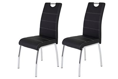Set van 2 eetkamerstoelen Susi, bekleding kunstleer zwart, verzonken handvat, metalen frame chroom, 43 x 61 x 98 cm