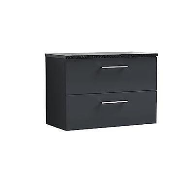 nuie ARN1426LSB Arno Wall Hung 2 Drawer Vanity Unit & Laminate Worktop, 800mm, Satin Anthracite/Sparkle Black