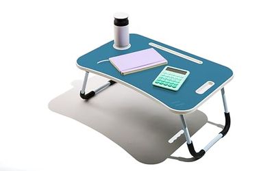 Muitomas, Smart Working Klaptafel van kunststof en metaal, inklapbaar, met bekerhouder en tabletstandaard, voor bed en bank, 60 x 40 x 30 cm, blauwgroen