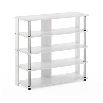 Furinno Turn-N-Tube 5-poziomowy szeroki stojak na buty, biały dąb/chrom