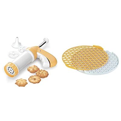 Tescoma 630534 Delicia Pistola Sparabiscotti/Siringa per Dolci & 630898 Delícia Reticolo Tagliapasta per Crostata, Plastica, Giallo/Bianco, Diametro 30 Cm