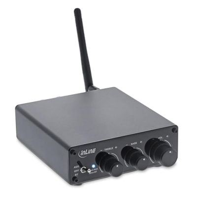 InLine Bluetooth 5.3 audio-ontvanger, 96 W hifi-versterker, ontvanger, cinch-stereo, voor 2 passieve stereo-luidsprekers, met bas-, volume- en hoogteregelaar, tot 20 m bereik, 99209L