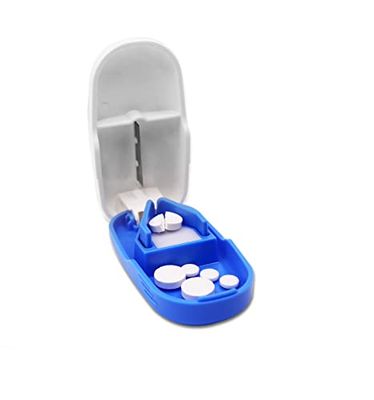 KMINA Cortador de Pastillas con Compartimento (2 en 1), Partidor Portátil, Corta Pastillas Medicamento para Píldoras Pequeñas y Grandes