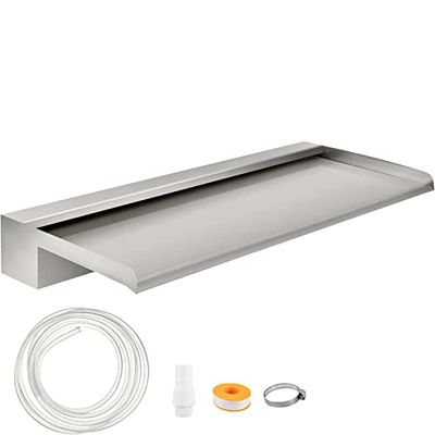 VEVOR Fuente Rectangular para Piscina Acero Inoxidable Cascadas para Piscinas 60x33x8 cm Fuente de Piscina exterior Flujo de Agua Ancha de 60 cm Cascada de Agua al Aire Libre de Jardín Patio Estanque