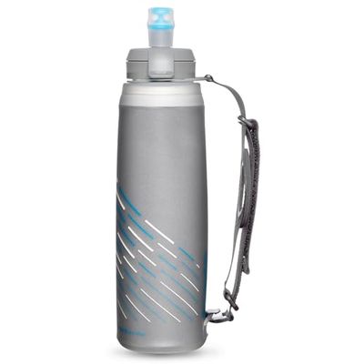 HydraPak SkyFlask IT Speed ​​500 ml - Bottiglia d'acqua da corsa portatile pieghevole e isolata - Flacone morbido (500 ml) - Cinghia regolabile con passante per il pollice, Argento