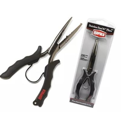 Rapala - Pince de Pêche Stainless Steel Pliers - Matériel de Pêche en Acier Inoxydable - Pince Multifonction avec Poignée Ergonomique - Ressort d’Ouverture - Orifice de Suspension - 22cm - Noir
