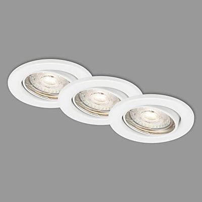 Briloner - Luci da incasso a LED, set di 3 faretti da incasso, plafoniere dimmerabili a passi, orientabili, GU10 ciascuna 5 Watt, ciascuna 460 Lumen, 3.000 Kelvin, IP23, bianco, 86x70mm (DxH)