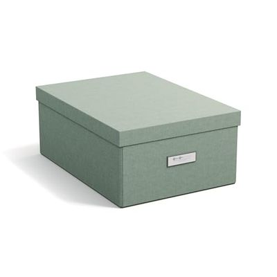 Bigso Box of Sweden KATIA Medium Storage Box with Lid - Sturdy Fibreboard and Linen Look Paper Organiser - Practical Folding Box with Label Frame - Mint Green