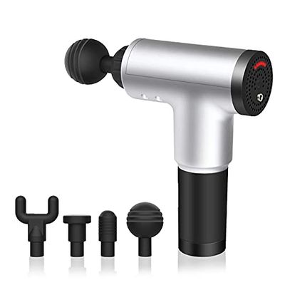 DAM Fascia Gun TY602 Spiermassagepistool, 6 niveaus, snelheid tot 3200 omw/min, 4 koppen, zilver (DMAF0132C94)