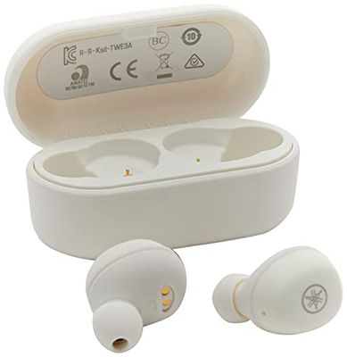Yamaha TW-E3A Bluetooth-hoofdtelefoon – draadloze in-ear hoofdtelefoon in wit – 6 uur afspeeltijd met één lading – waterdicht (IPX5-certificering) – incl. oplaadcase