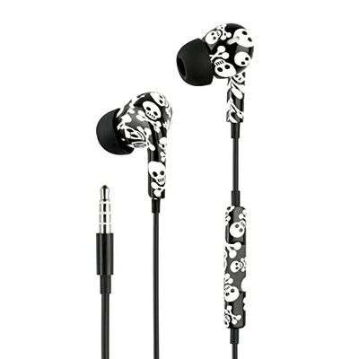 Music Sound | AURICOLARI Fantasy In-Ear | Auricolari con Filo e Microfono - Jack 3.5 Mm - Fantasia Teschi, One Size