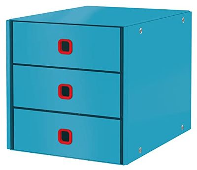 Leitz Click & Store Förvaringsbox med 3 Lådor i A4-format, Förvara Viktiga Papper och Dokument, Hopfällbart Lådskåp i Kartong För Användning Hemma / på Arbetsplatsen, Cosy-kollektionen, Blå, 53680061