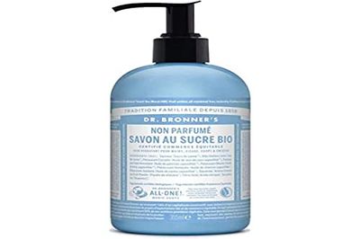 Savon Liquide Au Sucre Bio Non parfumé flacon-pompe Dr Bronner's 355 ml