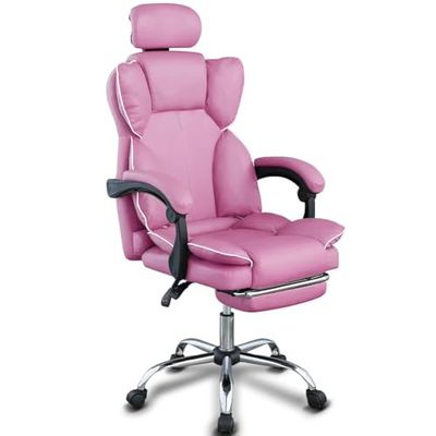 BAKAJI Chaise de Bureau Ergonomique avec roulettes pivotantes à 360°, Fauteuil de Jeu de Bureau avec Assise rembourrée à Haute densité, Dossier inclinable et Levage réglable à gaz (Rose)