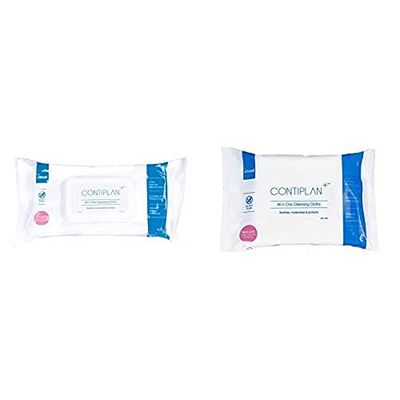 CONTIPLAN Incontinence Cleansing Cloths with Barrier Cream - Pack of 25 Cloths (Clip Pack) along Pack of 8 Cloths - All in One Cleansing Wipes Cleanses