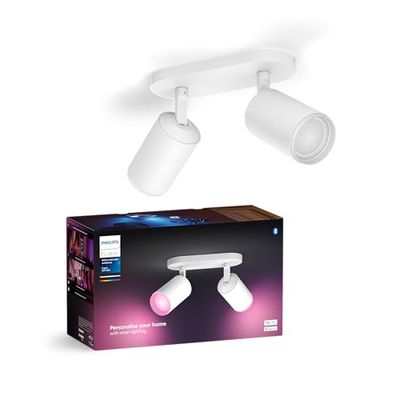 Philips Hue White & Color Ambiance Fugato Spot 2 flg. bianco 2x350lm, dimmerabile, 16 milioni di colori, controllabile tramite app, compatibile con Amazon Alexa (Echo, Echo Dot)