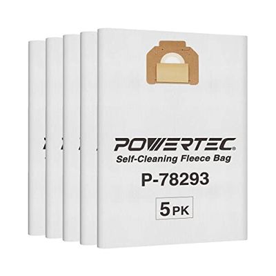 POWERTEC 75052 Lot de 5 sacs filtrants en polaire pour aspirateur Makita VC4710 | Filtre de style HEPA autonettoyant (Makita P-78293)