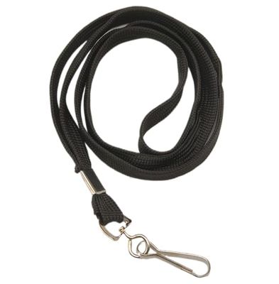 Double Dragon Premium Flat Lanyards with Metal Swivel J Hook for ID Card Badge Holder, Black, Pack of 100