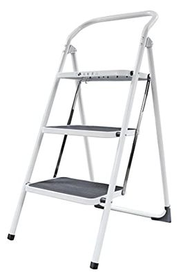 Amig - Opvouwbare stalen kruk - 3 antislip loopvlakken - Max. belasting 150 kg - Professioneel en huishoudelijk gebruik - Ruimtebesparend ontwerp - Ideaal voor kleine hoogtes, wit, 103 cm, gelegeerd
