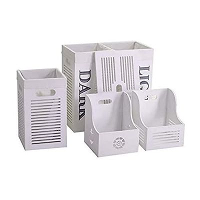 Vacchetti 1920380000 - Set di 4 cestini in Vimini, Bianco, Medio