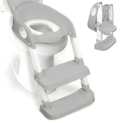 Mobiclinic® Kids, Siège de toilette pour enfant,Lala, Adaptateur WC pour enfants avec échelle, marque espagnole, Antidérapant, Réglable, Pliable, pour enfants de 1 à 8 ans, Gris et Blanc