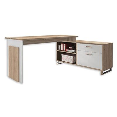 Stella Trading Bega 39 – 730 – 68 Manager, secretária de canto, carvalho Sonoma, mesa 140 x 76 x 65 cm, aparador 130 x 62 x 40 cm, castanho
