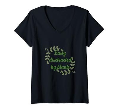 Mujer Divertido regalo de jardinería fácilmente distraído por las plantas Camiseta Cuello V