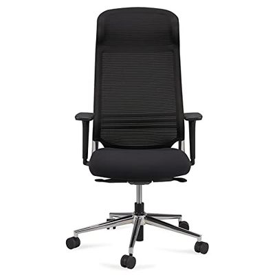 Amazon Basics Bureaustoel, ergonomisch, met hoge rugleuning en verstelbare armleuningen, rugleuning van gebreide stof, zwart, 62,5 x 57 x 114 cm (voorheen Movian)